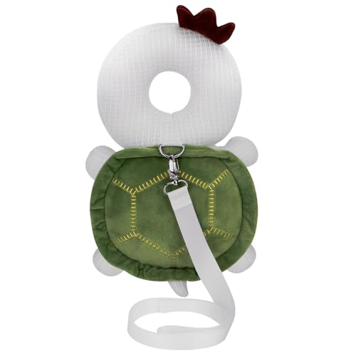 Bebamour Baby Walkers Head Protector Toddler Adjustable Baby Safety Pad Backpack Wear for Crawling with Safety Leash (White, Tortoise)
