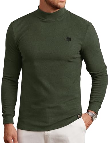 Image of Herberton Mens Mock Turtleneck Shirts Thermal Fleece Casual Undershirt | Mockneck, Long Sleeve, Warm Fleeced, Regular Fit, Soft Feel, Stretchy, Solid Color, Embroidery Design, Cold Weather, S-2XL