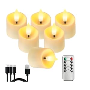 Rechargeable Tea Lights Candles,6Pcs USB Rechargeable Flickering Flameless Tealight Candles Battery Operated with Timer Remote for Home Decor, Table and Valentines Decor