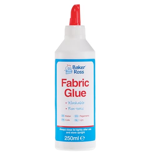 Baker Ross FX812 Fabric Glue - 1 Bottle 250ml Water Based Washable Dries Clear Textile Adhesive