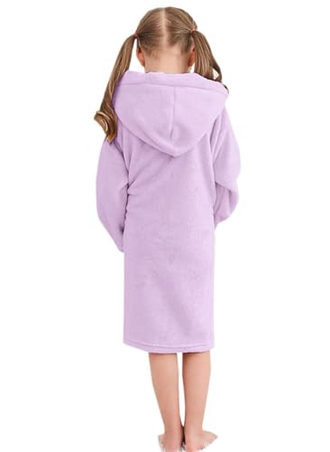 Image of Umeyda Girls Fleece Hooded Robes, Warm Printed Bath Robe for Kids Soft Fuzzy Bathrobe for Gifts