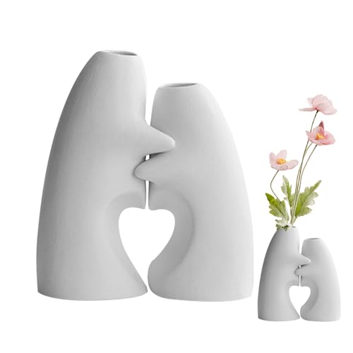 Vases à fleurs pour centre de table en céramique blanche | Lot de 2