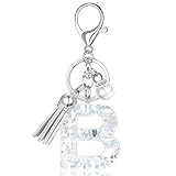 XGALBLA Women's Rhinestone Alphabet Letter B Keychain Tassel, Simulated Pearls and Initial with Key Ring Premium Bag Charm for Handbags