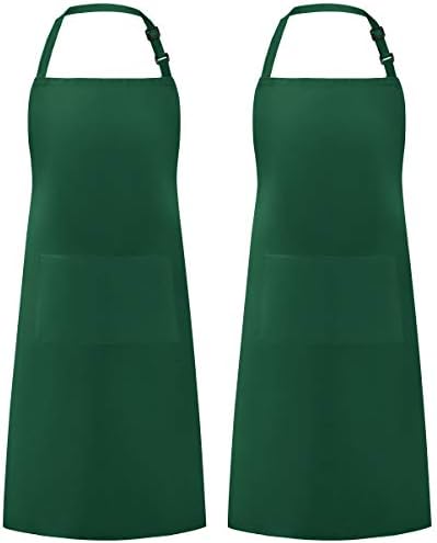 Syntus 2 Pack Adjustable Bib Apron Waterdrop Resistant with 2 Pockets Cooking Kitchen Aprons for Women Men Chef