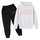 QJDFLL Mann Sweatshirt Mädchen Kinder Jungen Kapuzen Trainingsanzug Unisex Zweiteiliger Herbst Winter Outfits Hoodie(Weiß,9-10 Years)