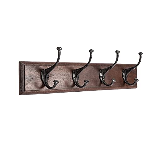 Biscottini Appendiabiti da Parete 60x12x16 cm | Attaccapanni da Muro in Legno Scuro | 4 Ganci Appendiabiti in Ferro | Appendiabiti Ingresso