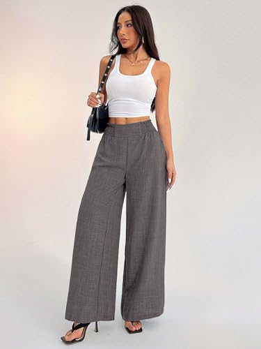 Image of Sugathari Women's Casual Wide Leg Pants - High Waist Elastic Waistband Loose Fit Long Trousers | Lightweight Straight Leg Summer PantsTrouser 254