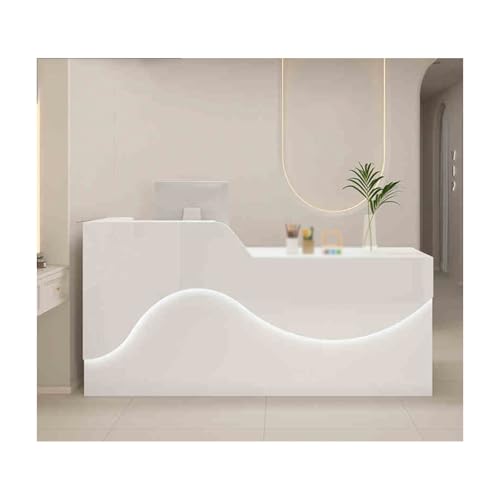 Reception moderna con superficie spaziosa e ampio spazio di archiviazione, elegante mobile per front office illuminazione ambientale Design estetico e funzionale per spazi commerciali