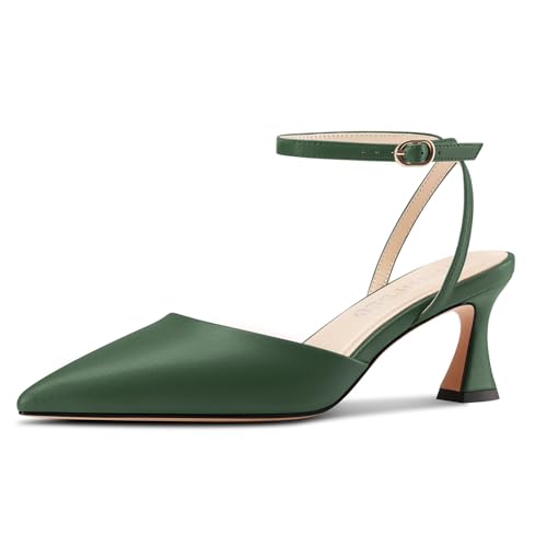 TNYNFBEB Womens Low Kitten Heel Pointed Toe Pumps Slingback Ankle Strap Buckle Prom Wedding Dress Basic Classic 2.6 Inches Heels