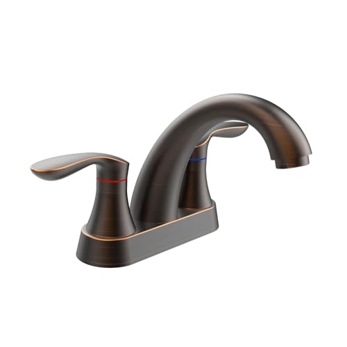 Bathroom Faucet, 4 Inch Bathrooms Faucets for Sink 3 Hole, Centerset Bathroom Sink Faucet with Pop Up Drain and cUPC Lead-Free Hose(ORB)