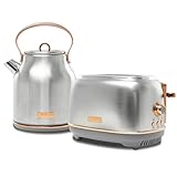 Haden Heritage 4 Slice Wide Slot Stainless Steel Toaster Bundled with 1.7 Liter Stainless Steel Electric Water Kettle, Steel & Copper