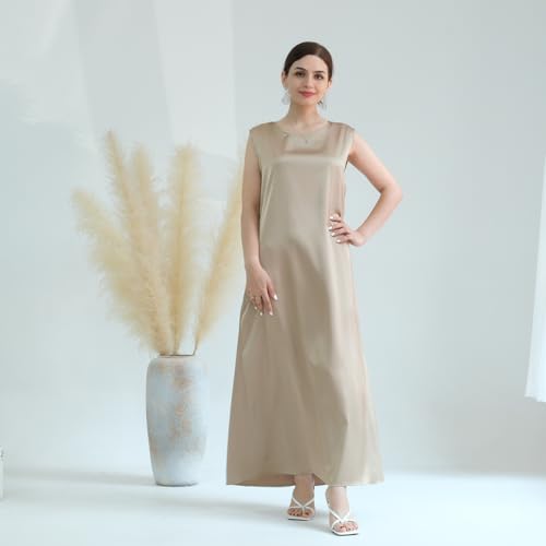 Image of SYANKANGXIAO Ramadan Afrian Inner Under Dress for Women Dubai Abaya Turkey Muslim Sleeveless Long Slip Dress
