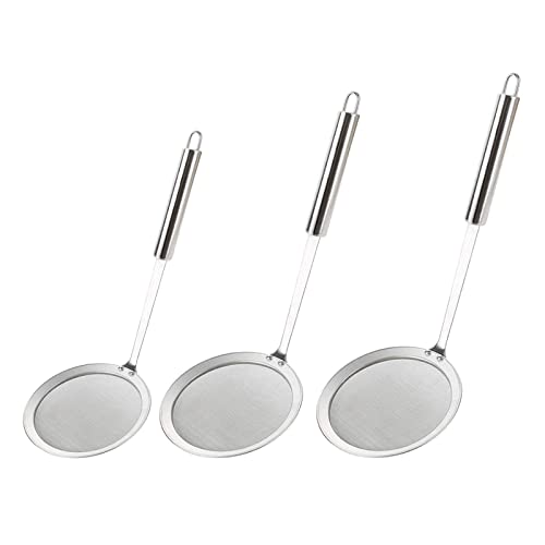 Passoire INOX 3 PCS Maille Fine Acier Inoxydable, Tamis Passoire Fine, Tamis à Tamis Fin avec La Longue Poignée pour La Cuisson de Cuisine pour éCréMer la Graisse et la Mousse, S M L Size Argent