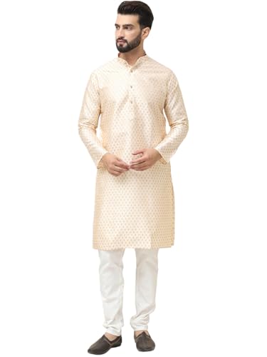 Image of SOJANYA (Since 1958 Men's Silk Blend Printed Kurta and Off White Pyjama Set
