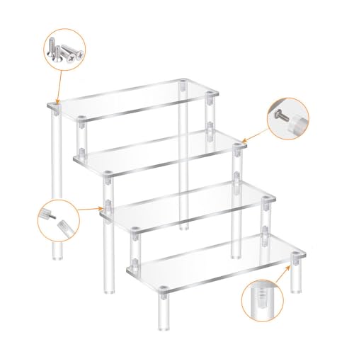 Himilucky 4 Tier Acrylic Display Riser, Clear Perfume Organizer Stand, Cupcake Stand Holder, Dessert Table Display Shelf, Skin Care Organizer for Decoration and Organizer