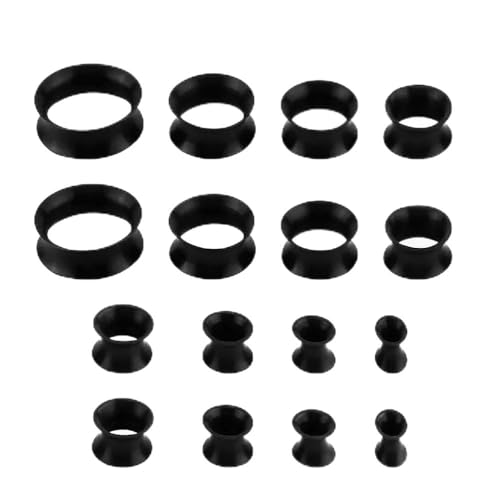 YSHODGU 16 Stück Weich Silikon Ohr Tunnel, Body Piercing Expander, Ohrdehner Plug Piercing Expander Set, 8 Spezifikationsgrößen, Sicher und Flexibel Tunnel Ohr für Frauen & Männer (Schwarz)