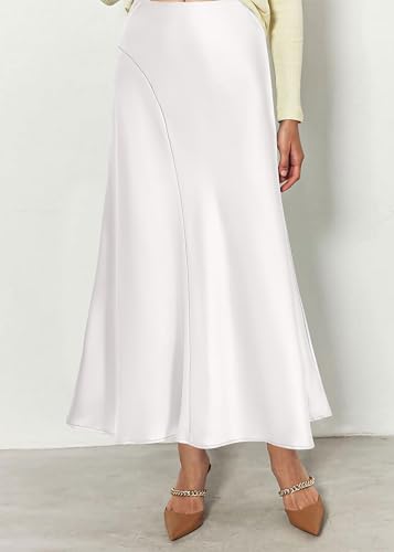 Image of KIRUNDO Women's Satin Maxi Skirt 2026 Summer Fall Trendy High Waisted Wedding Cocktail Party Work Silk A-Line Formal Skirts