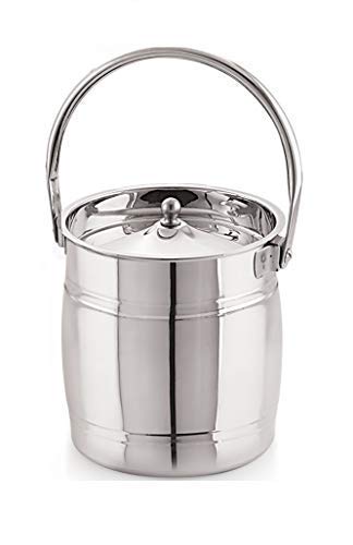 Image of Priya Stainless Steel Apple Milk Can /Milk Barni /Milk Pot /Oil Can (with Lid) - Capacity 1.5 Litre and Diameter - 5.1 inches