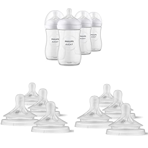 Image of Philips Avent Natural Baby Bottle, 9oz, 4pk, SCY903/04 & Natural Response Baby Bottle Nipples Flow 4, 3M+, 4pk, SCY964/04 & Natural Response Baby Bottle Nipples Flow 5, 6M+, 4pk, SCY965/04