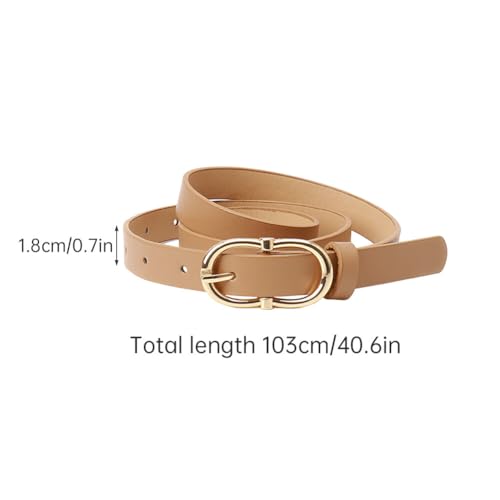 Women Jeans Belt PU Leather Belt Thin Belt Slim Belt Pants Belt Alloy Buckle Belt Dress Waist Belt for Lady Casual Wear (Light Brown)2