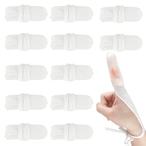 Dianfen 12 Stück Fingerlinge aus Baumwolle - Fingerschutz bei Verletzung Fingerverband Fingerhülsen Universelle Fixierbinde für Arbeit Küche Wundversorgung (Weiß 8.5 x 3 cm)