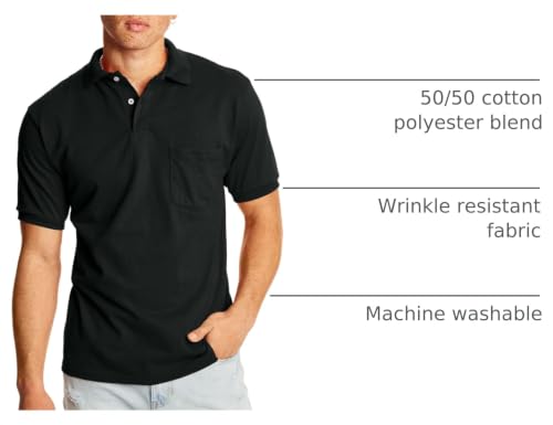 Hanes Men's Short-Sleeve Jersey Pocket Polo (Pack of 2), Black, Small - image 4