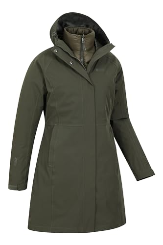 Mountain Warehouse Alaskan 3-in-1 Damen Winter Mantel - Lange, wasserdichte Winterjacke, Warme Steppjacke Innenjacke mit Reißverschluss & Kapuze Khaki Damengröße EU 40
