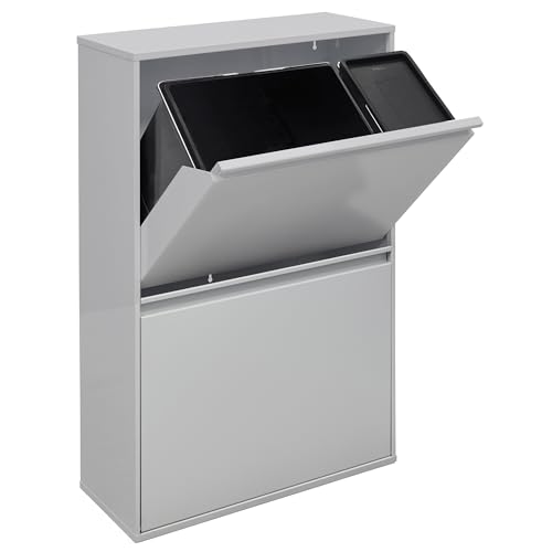 Arregui Basic CR602-B2 Cubo de Basura y Reciclaje de 4 Compartimentos | 23+11+17+17 L (68 L) | con Cubetas para Envases y Orgánico | Cubos de Basura de Cocina | Contenedores de Reciclaje | gris
