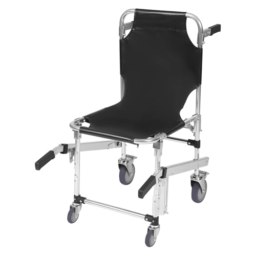 Silla de escalera, silla plegable de emergencia con ruedas, silla de escalera con cinturones de seguridad, aleación de aluminio, silla de ruedas, para personas mayores con discapacidad (negro)