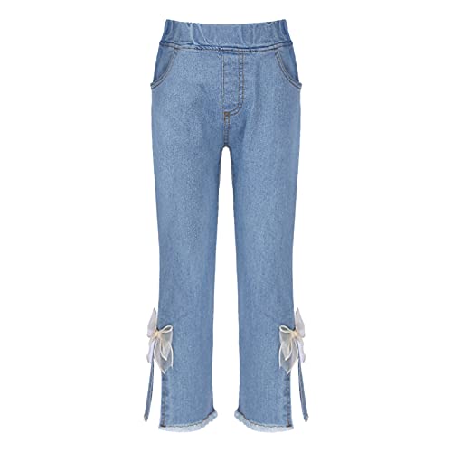 Toddler Baby Girls Jeans Split Hem Lace Bowknot Decor Elastic Waist Denim Pants Casual Bottoms3