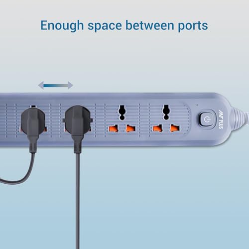 Image of Electric PS421 Power Strip,10ft Universal Extension Cord 4 AC Outlets 2USB 1 Type C PD Ports, Flat Plug, Max 2500W, 220-250v, Multiple Outlet Extender for Home Office Store Grey