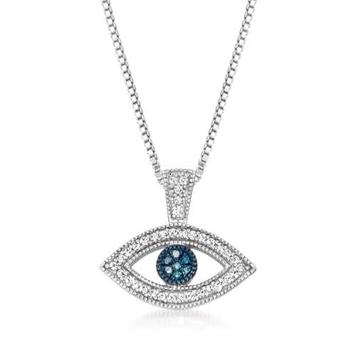 Ross-Simons 0.10 ct. t.w. Blue and White Diamond Evil Eye Pendant Necklace in Sterling Silver. 20...