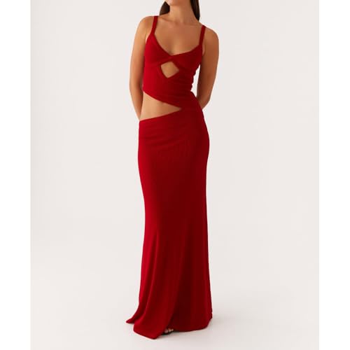 Women Sexy Maxi Dress Cut Out V Neck Spaghetti Straps Bodycon Long Dress Summer Party Cocktail Wear2