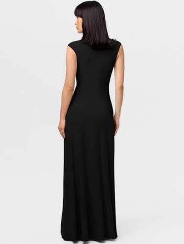 LAGSHIAN Women's Elegant Basic Maxi Dress High Neck Sleeveless Slim Formal Party Long Dresses3