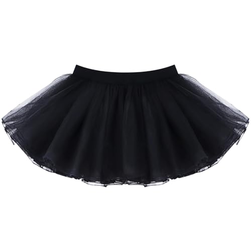 Deesorxin Girls Tutu Skirt Ballet Wrap Skirt 4 Layered Dance Skirt Tulle Skirts for Girls Princess Party Costume Black L(7-10 Years)