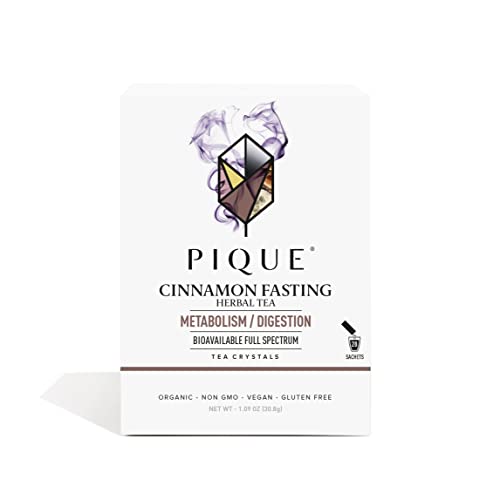 Pique Organic Cinnamon Spice Herbal Tea Crystals - Caffeine-Free Fasting Tea for Healthy Digestion, Warming Cinnamon Supports Healthy Metabolism - 28 Single Serve Sticks (Pack of 1)