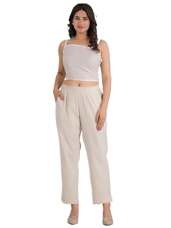 Image of Women's Solid Straight Fit Cotton Trousers | Slim Fit | Trousers for Women | Casual & Office Wear Bottom for Daily