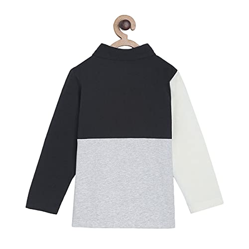 Image of miniklub Boys Grey Melange White Colourblocked Polo Collar Pure Cotton T-Shirt