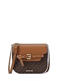 Michael Kors Emilia Small Saddle Crossbody Bag, Gold-Tone Hardware/MK Signature Coated Twill/Brown/Acorn
