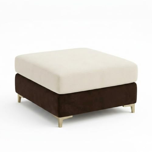 Image of Hayes Rich 4 Seater L Shape Sofa Set with Movable Ottomans | Flexible Layout | Velvet Suede Fabric | Golden Aesthetic Legs | Dual Tone Modern Sofa for Living Room (Dark Blue-Cream)