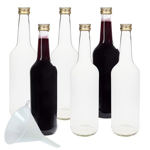 Viva-artículos de Uso doméstico - 6 Botellas vacías 750 ml con tapón de Rosca para llenar con Embudo de diámetro 9 cm