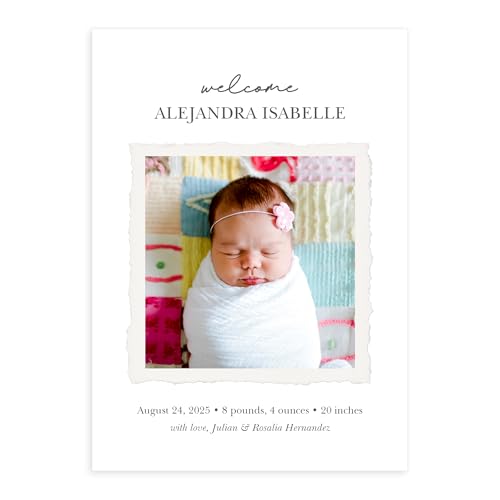 Let's Make Memories Personalized Baby Announcement Cards - Birth, Adoption - Boy, Girl - Premium Quality Custom Photo Cards for Mailing - 5x7 - Includes White Envelopes - Scrapbook - 25 ct