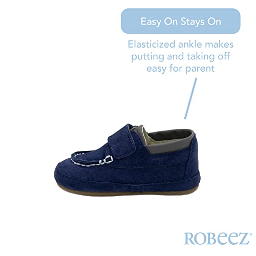 Robeez First Kicks Baby Boy and Unisex Shoes and Sandals for Infant/Toddlers, Boden Navy Nubuck, 3-6 Months