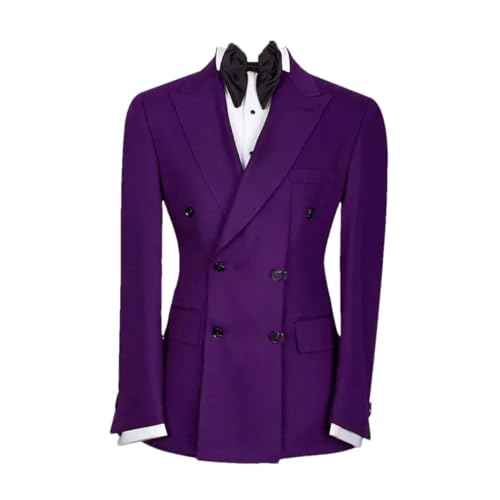 Men Double Breasted Blazer Slim Fit Peak Lapel Suit Jacket for Prom or Business Events