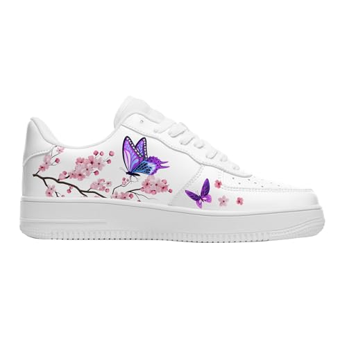 Custom Name Fashion Sneakers, Personalized Cute Butterfly Womens Sneakers Casual Walking Everyday Shoes, White Dress Sneakers for Women Adult Unisex2