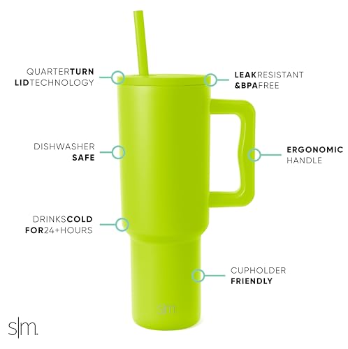 Image of Simple Modern 40 oz Tumbler with Handle and Straw Lid | Insulated Cup Reusable Stainless Steel Water Bottle Travel Mug Cupholder Friendly | Gifts for Women Men Him Her| Trek Collection | Green Apple