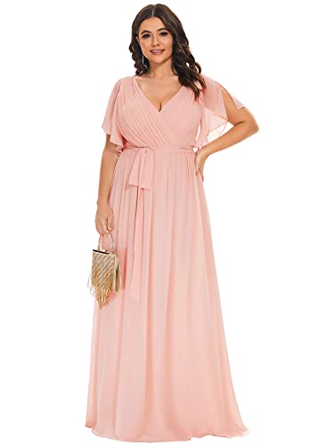 Image of Ever-Pretty Plus Women's Chiffon Bridesmaid Dress A-Line Empire Waist Floor Length Plus Size Formal Wedding Guest Dresses