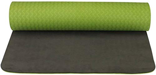 Image of IRIS TPE Fitness Non Slip Double Sided Mat for Hot Yoga Pilate Gymnastics (72 inch x 24 inches x 6 mm, Green and Grey)