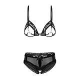  Doomiva Noir Ensemble Lingerie Femme Soutien Gorge Redress Sein Nu Bretelle Ajustable String Ouvert Sexy Femme Cuir Noir Grande Taille S-4XL Type B 4XL