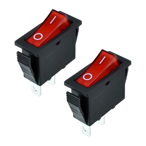 DALQUIS 2 Pin 2 Position Boat Shaped Rocker Switch KCD3-101 ON/Off Snap in Toggle Switch AC 250V/15A 125V/20A Red Rocker Switch Toggle for Car Auto Boat Household Appliances (2 Pack)